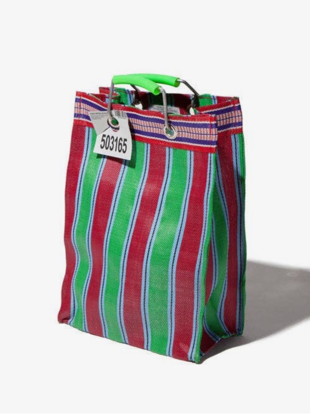 Recycled Striped Tote Bag in Red, Green and Light Blue